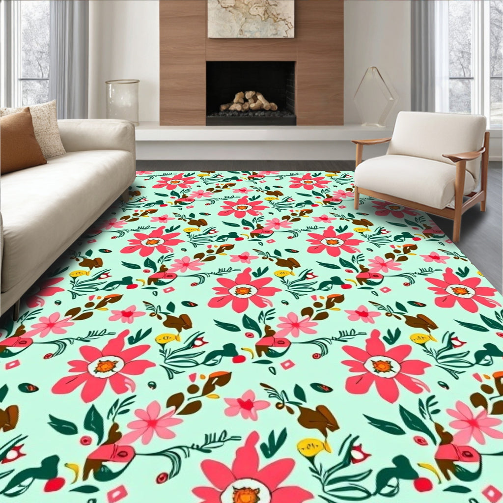 Playful Pink Floral Pattern Rug