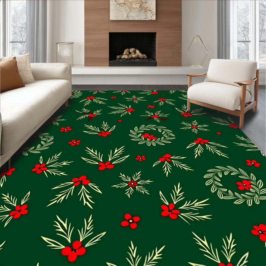 Festive Holiday Berry Holly Wreath Design Rug