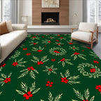 Festive Holiday Berry Holly Wreath Design Rug