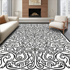 Ornate Black And White Floral Rug