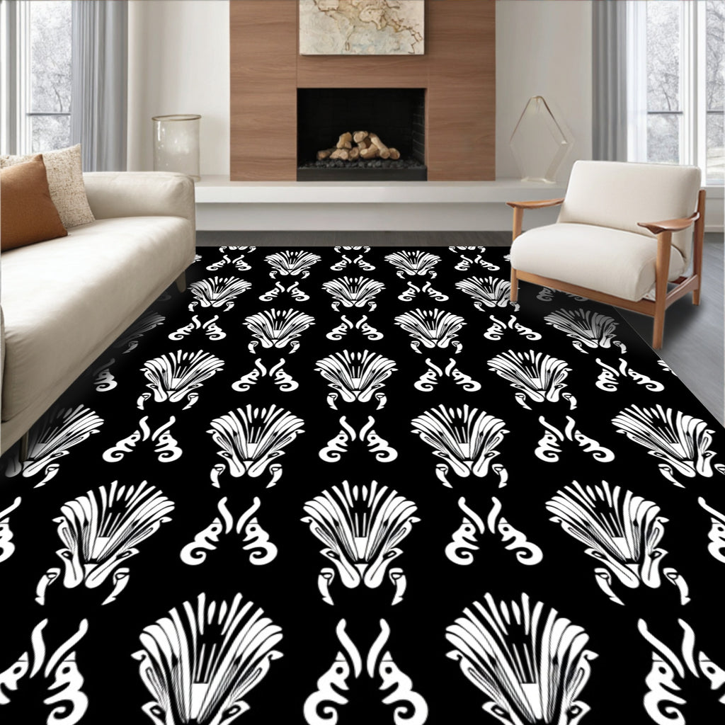 Black White Art Deco Fan Pattern Rug