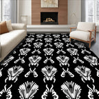 Black White Art Deco Fan Pattern Rug