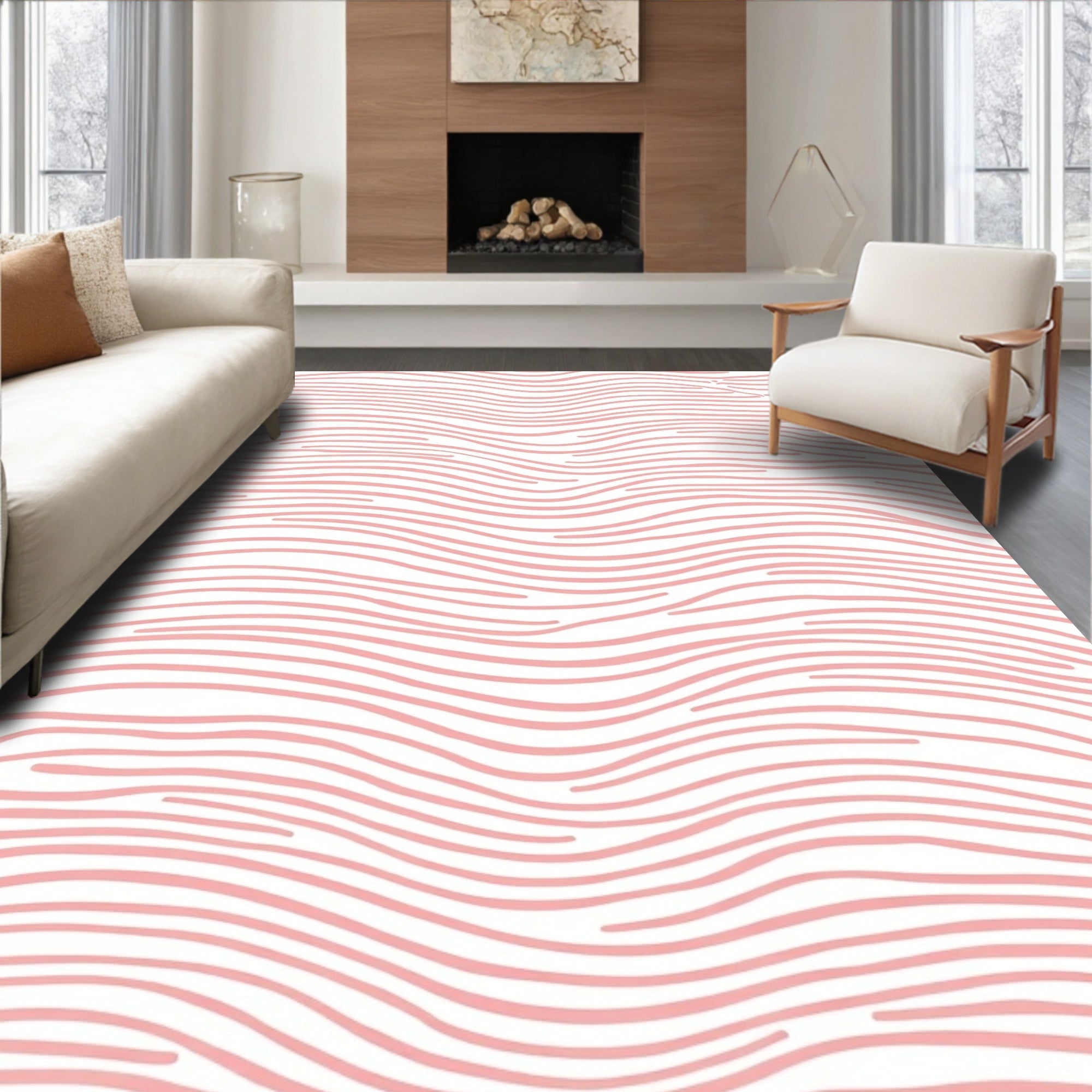 Soft Pink Wavy Organic Lines Rug