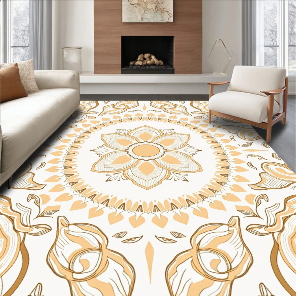 Golden Mandala Arabesque Pattern Rug