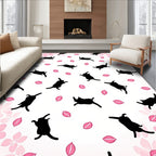 Playful Black Cats Sakura Pattern Rug