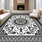 Monochromatic Floral Medallion Tile Rug