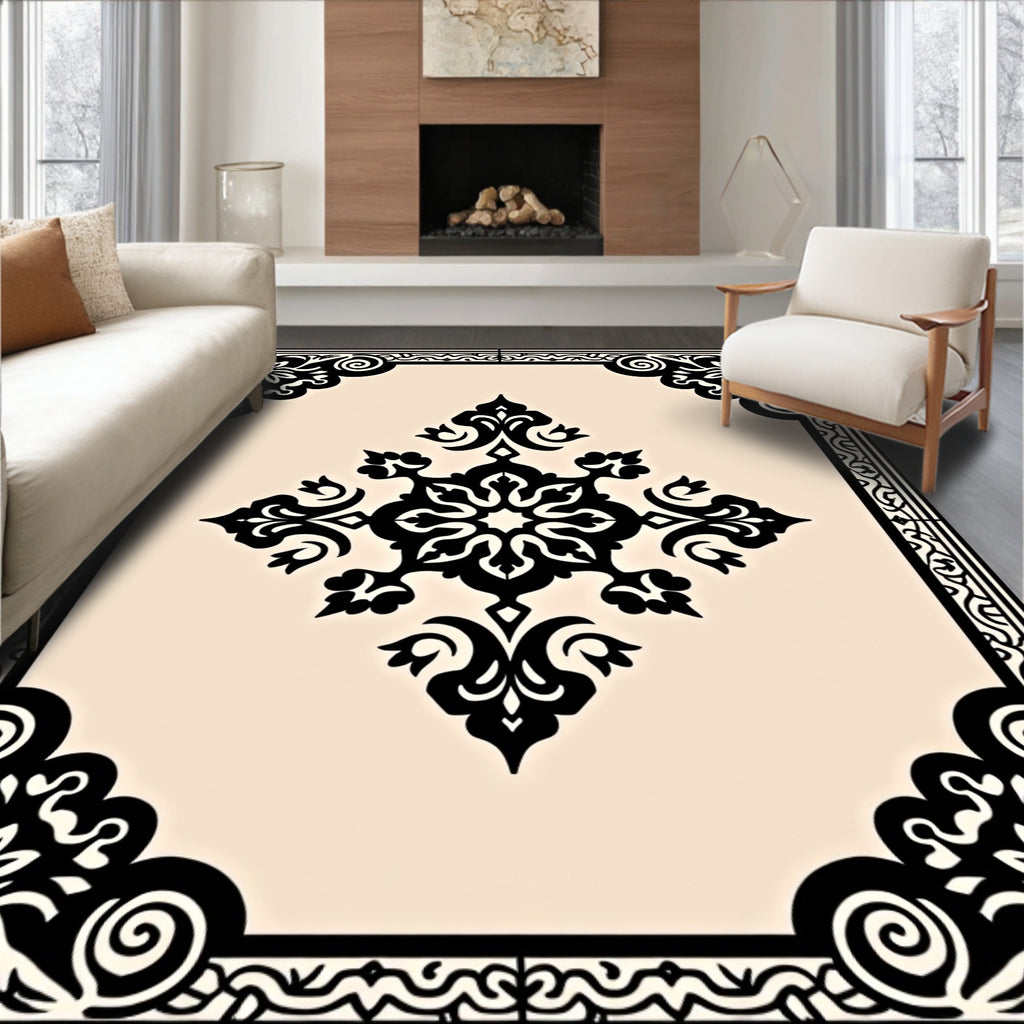 Ornate Black Floral Motif Rug