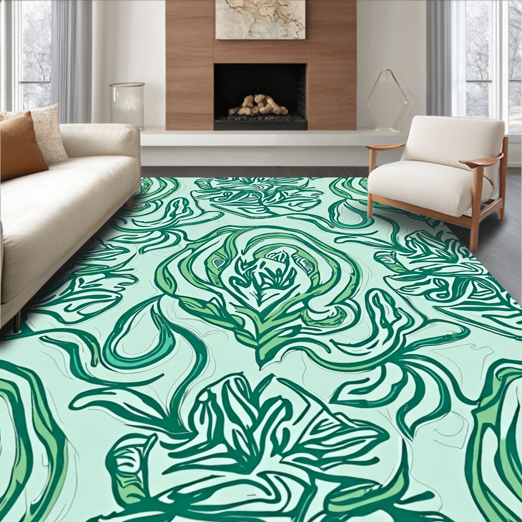 Whimsical Botanical Swirls Pattern Rug