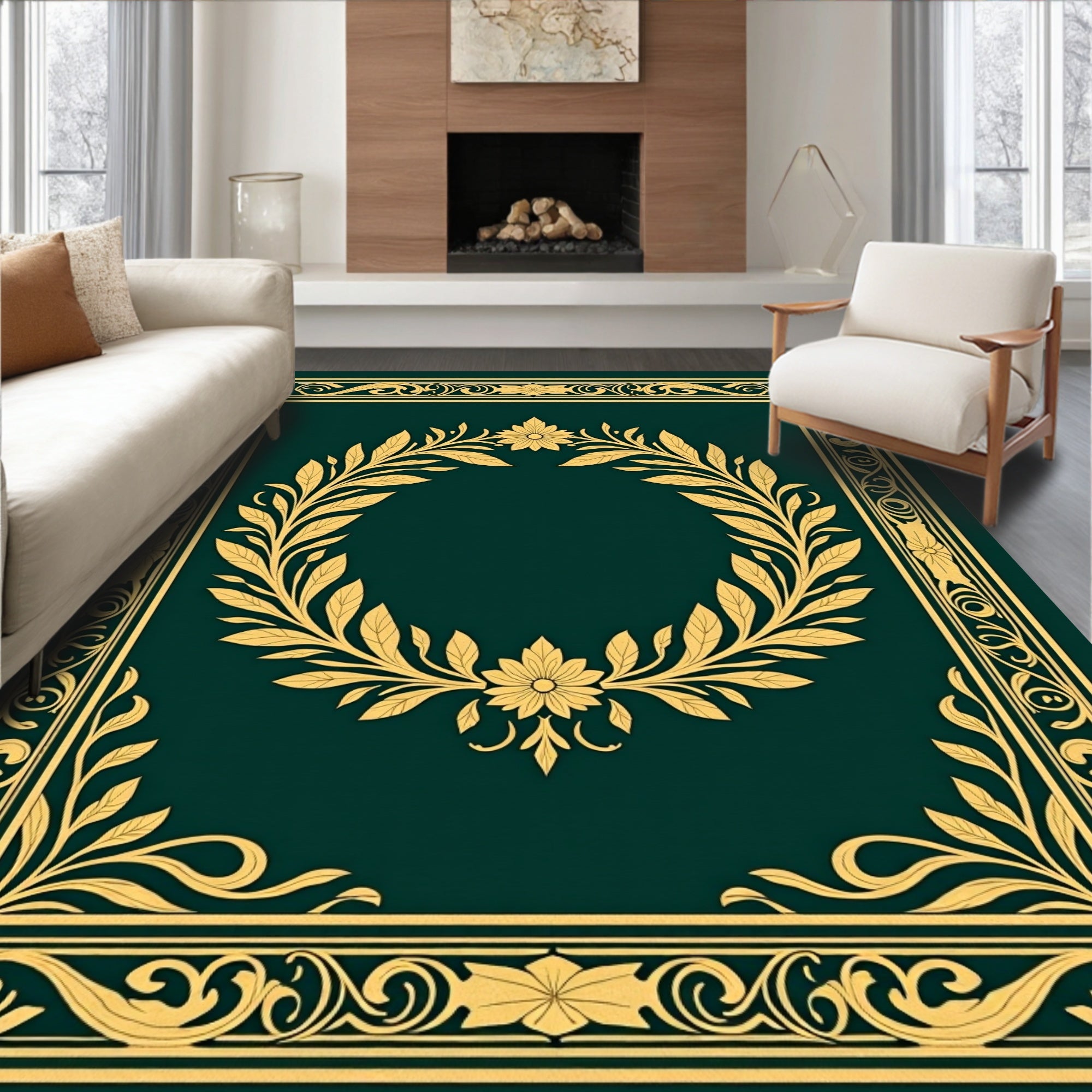 Classic Floral Wreath Border Design Rug