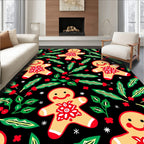 Festive Gingerbread Man Holly Yuletide Rug
