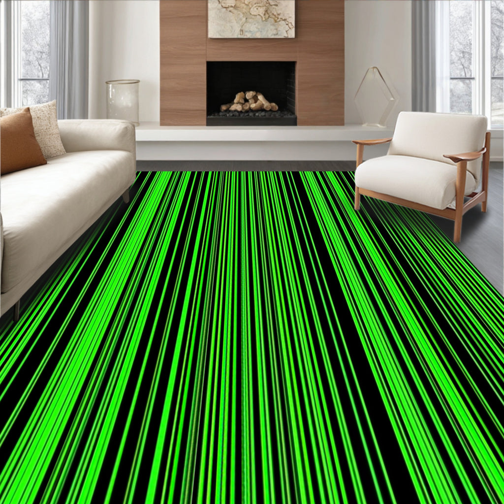 Bold Black Neon Green Lines Rug