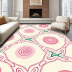 Abstract Pink Circles Green Accents Rug