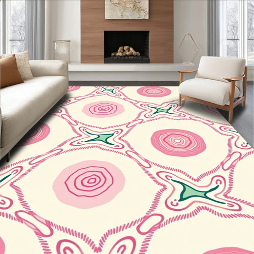 Abstract Pink Circles Green Accents Rug