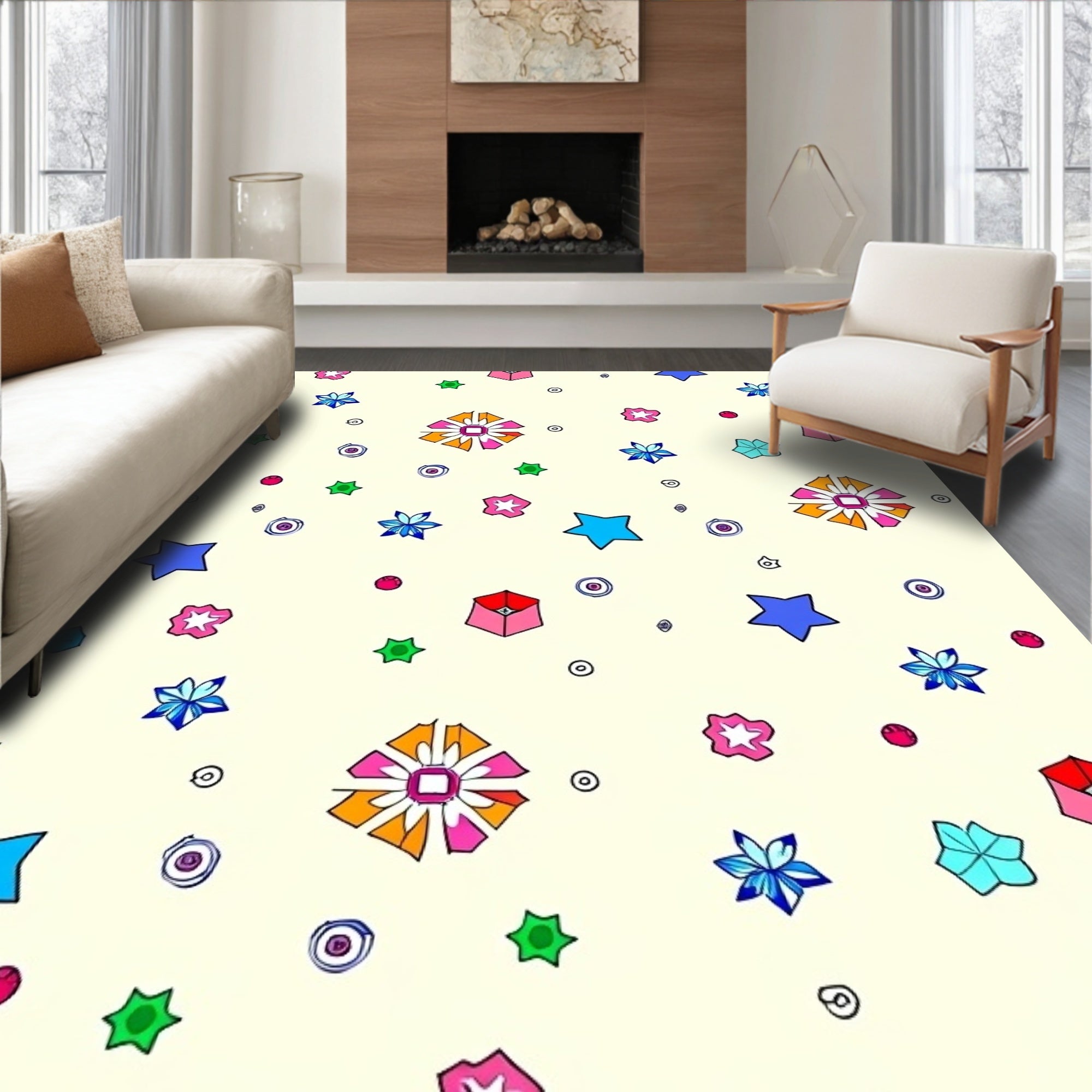 Playful Star Bloom Pattern Rug
