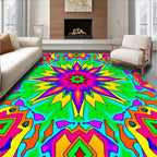 Vibrant Psychedelic Starburst Mandala Design Rug