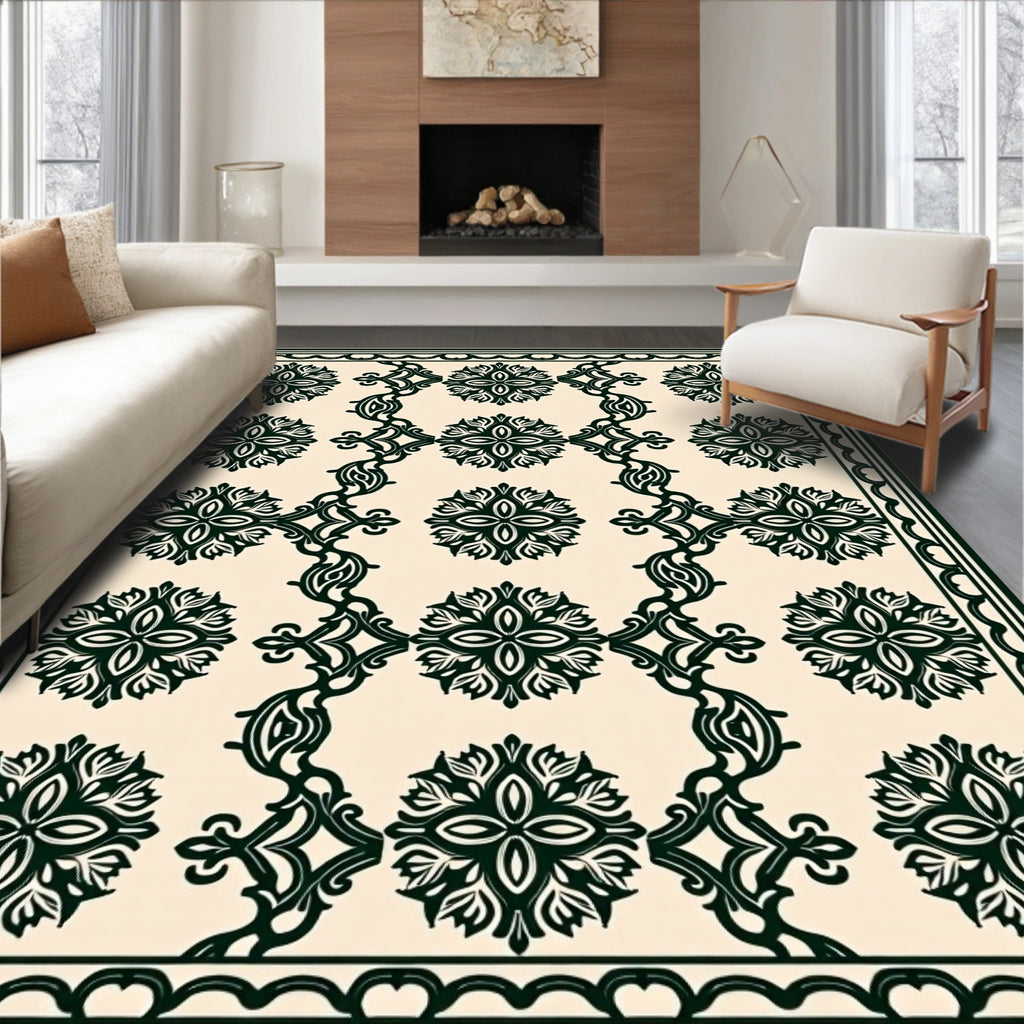 Elegant Dark Floral Pattern Rug