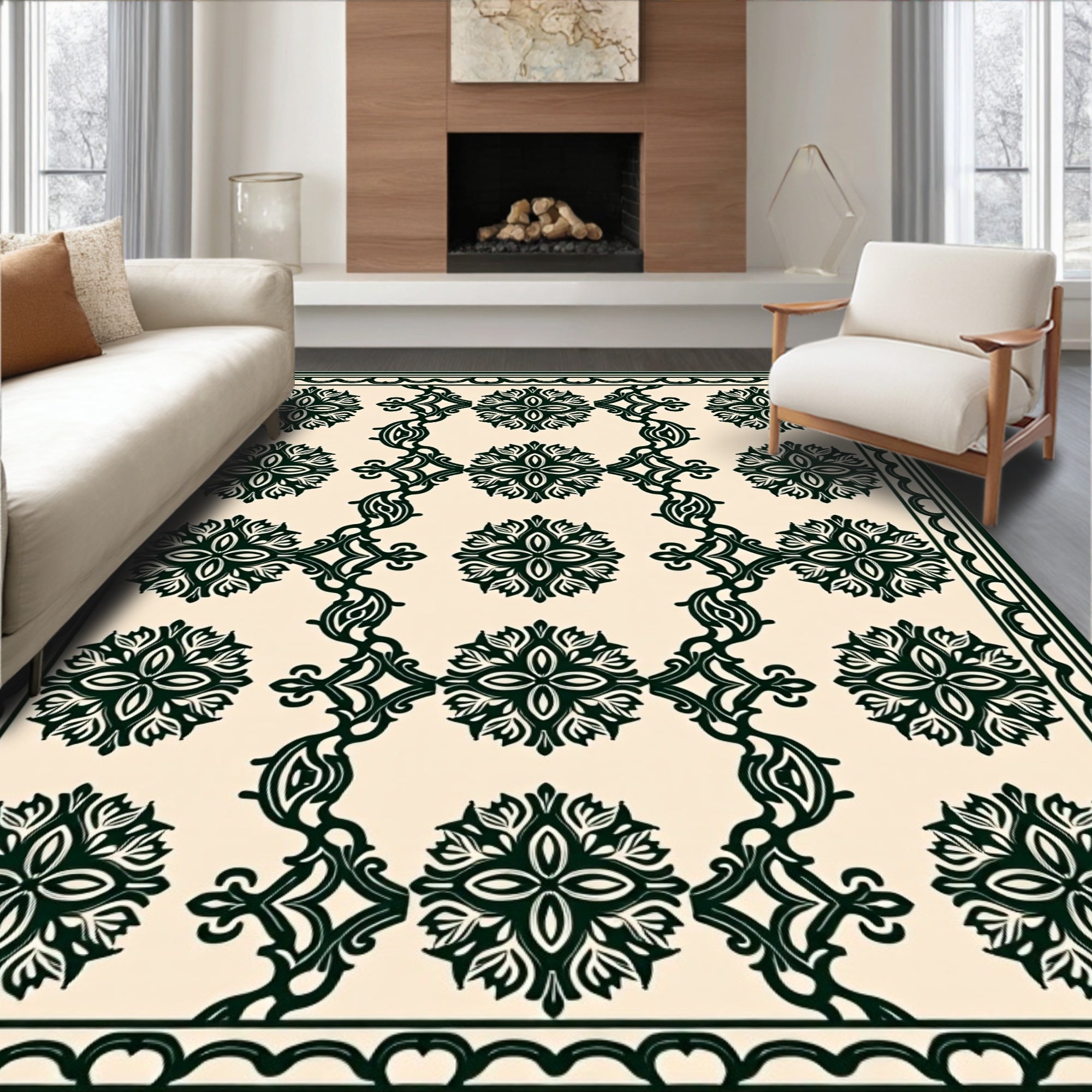 Elegant Dark Floral Pattern Rug