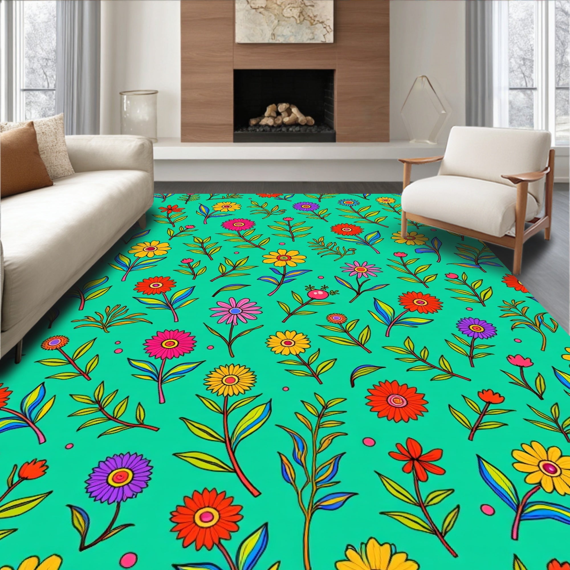 Bright Floral Pattern Delight Rug