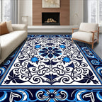 Elegant Blue Floral Intricate Ornament Rug