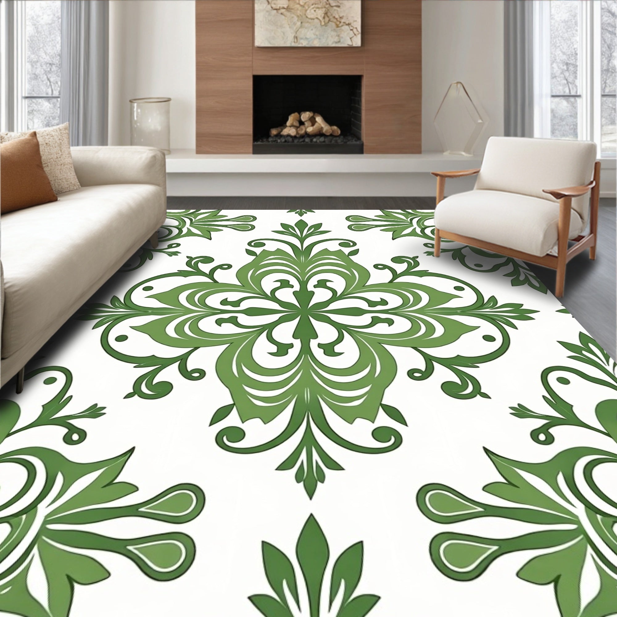 Elegant Green Floral Pattern Rug