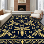 Golden Insects on Navy Blue Field Rug