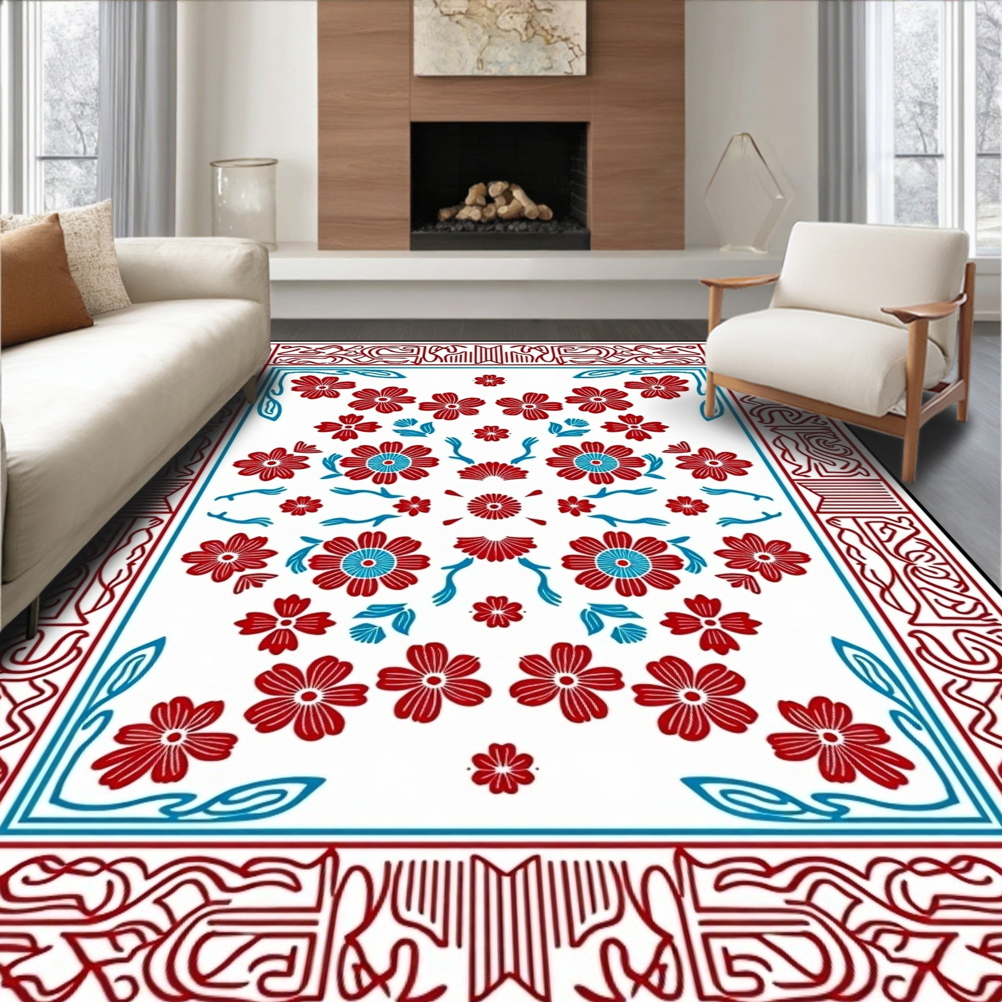 Floral Design With Intricate Borders Rug