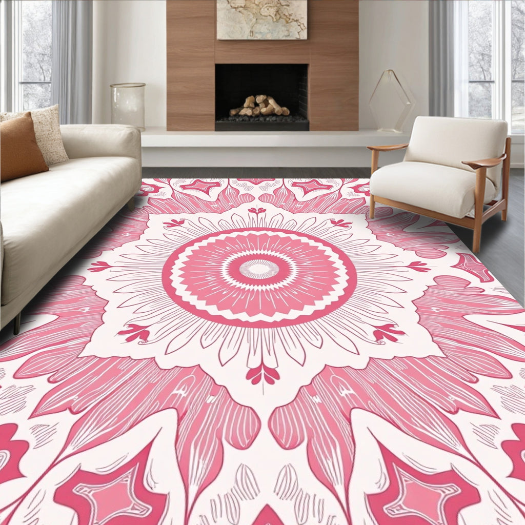Pink Mandala Patterned Abstract Rug
