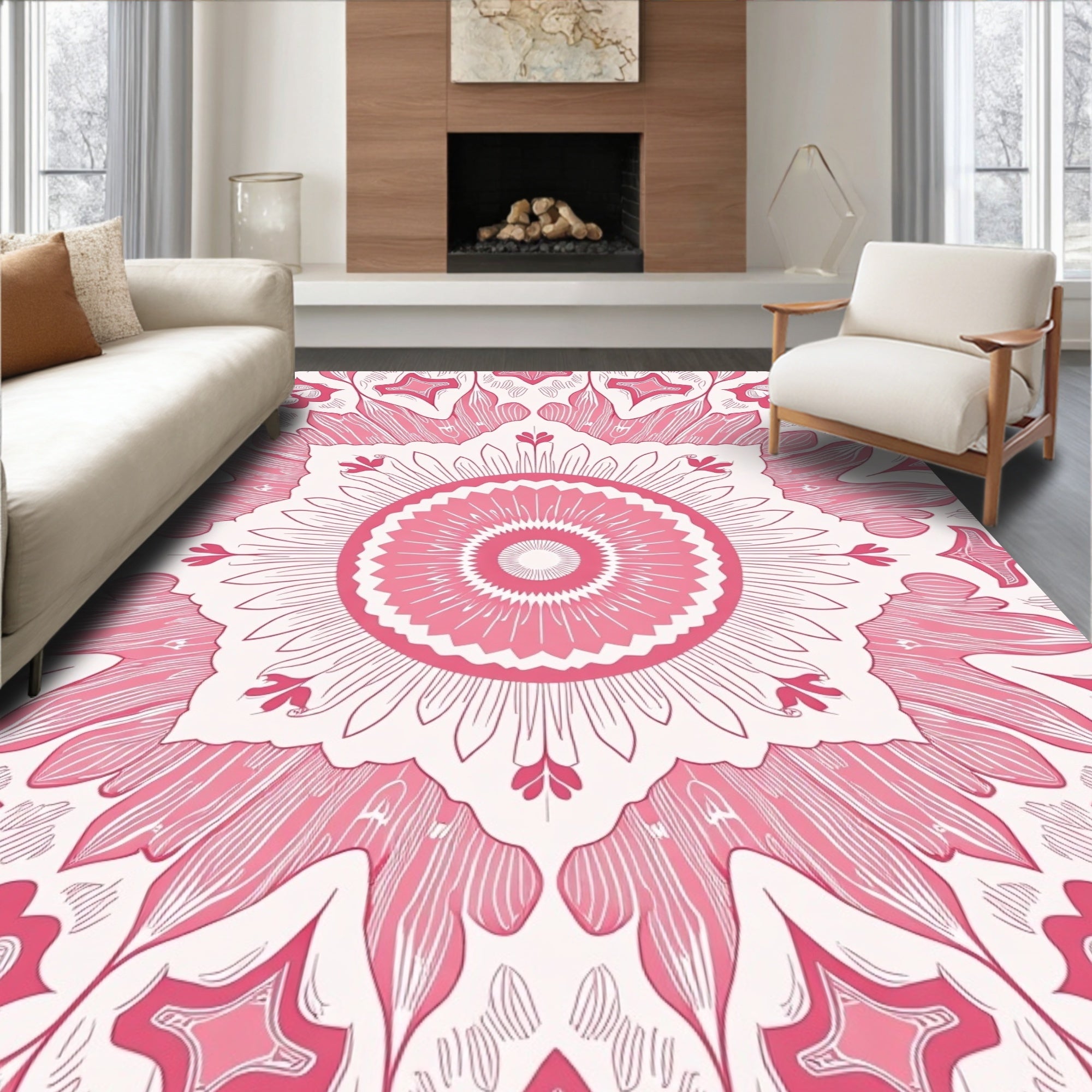 Pink Mandala Patterned Abstract Rug