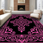 Ornate Pink Black Paisley Pattern Design Rug