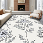 Elegant Floral Vine Line Drawing Rug