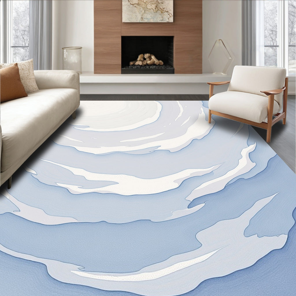 Soft Blue White Swirl Texture Rug