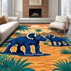 Blue Dinosaur Palm Tree Tropical Landscape Rug