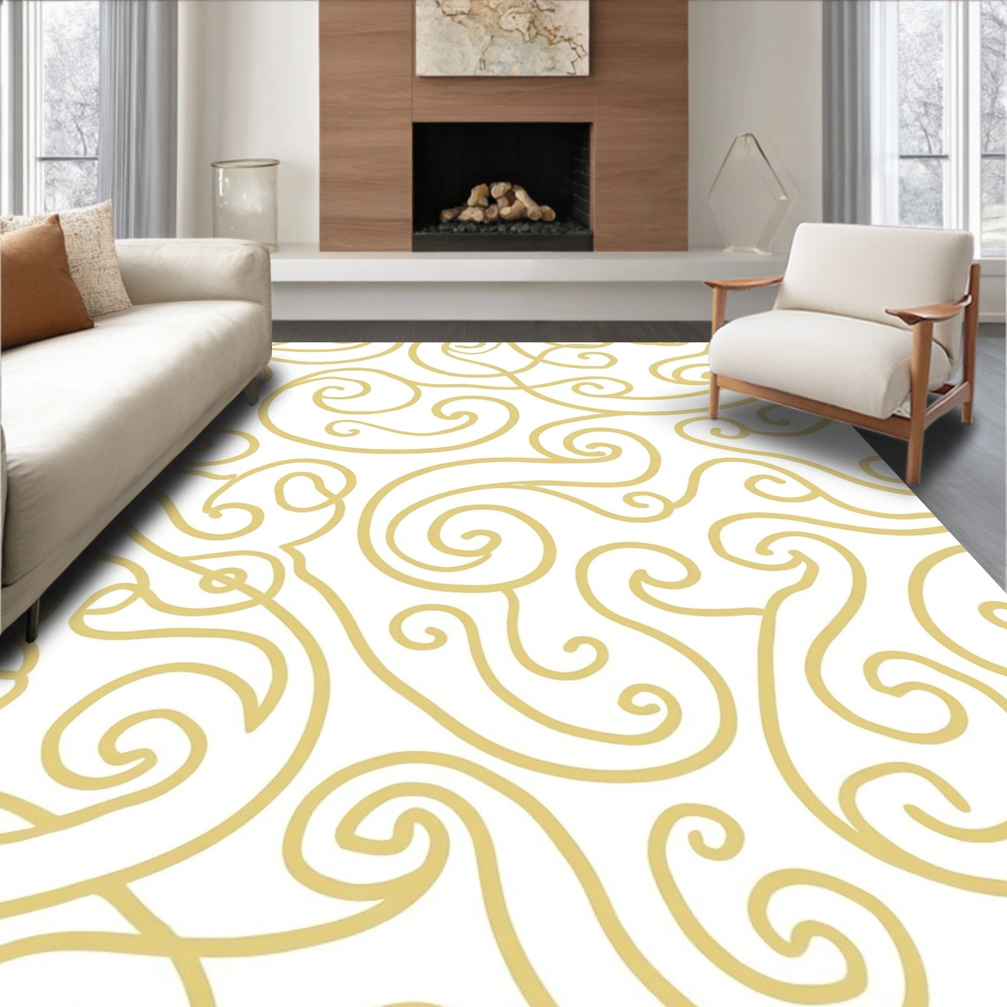 Golden Swirl Contemporary Pattern Rug
