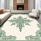 Ornate Green Floral Scroll Rug