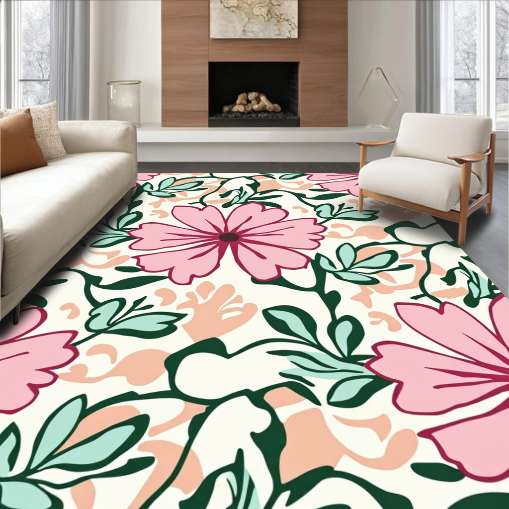 Pink Floral Vine Pattern Rug