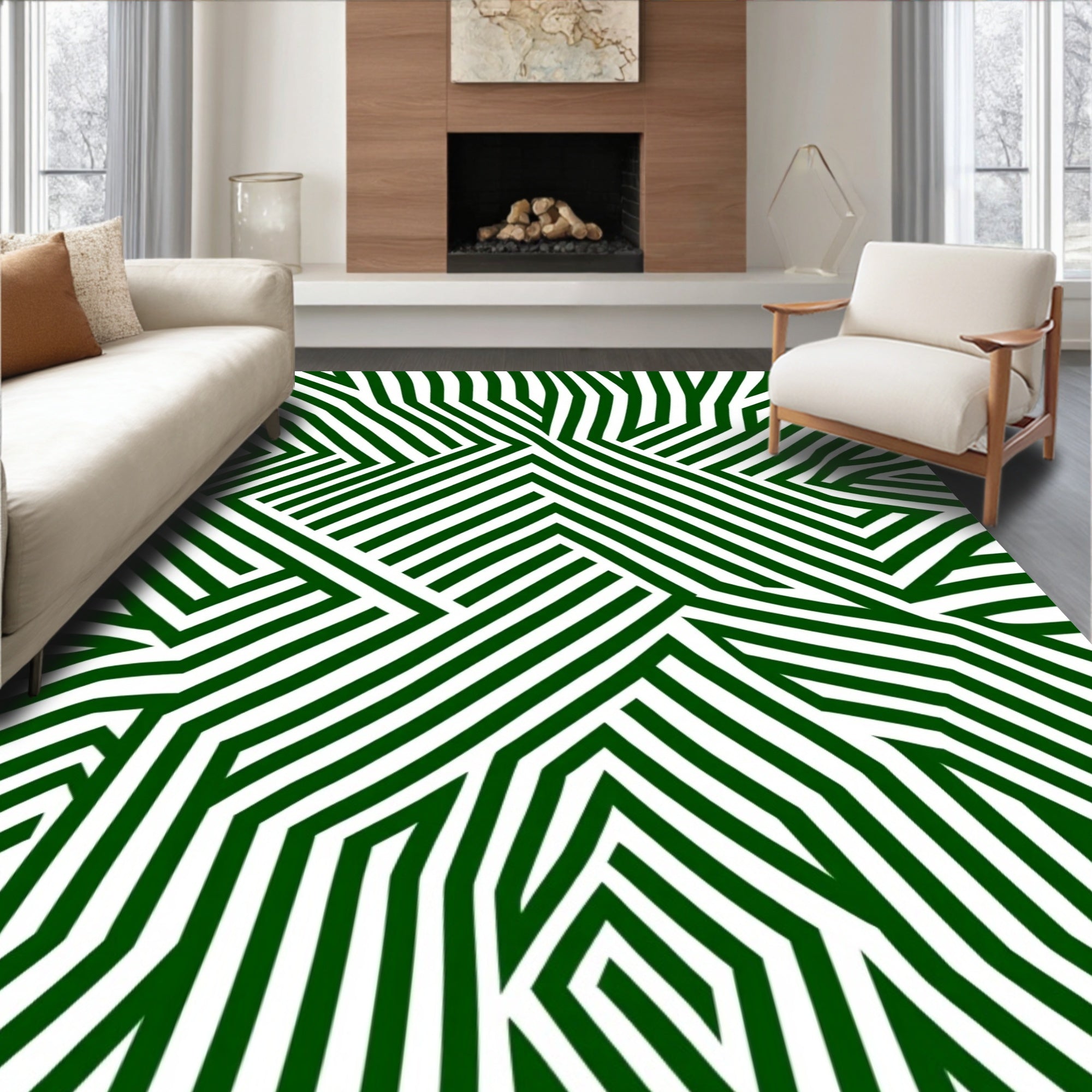 Graphic Green Geometric Maze Rug