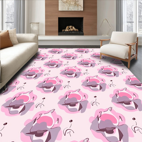 Abstract Floral Pink Grey Pattern Rug