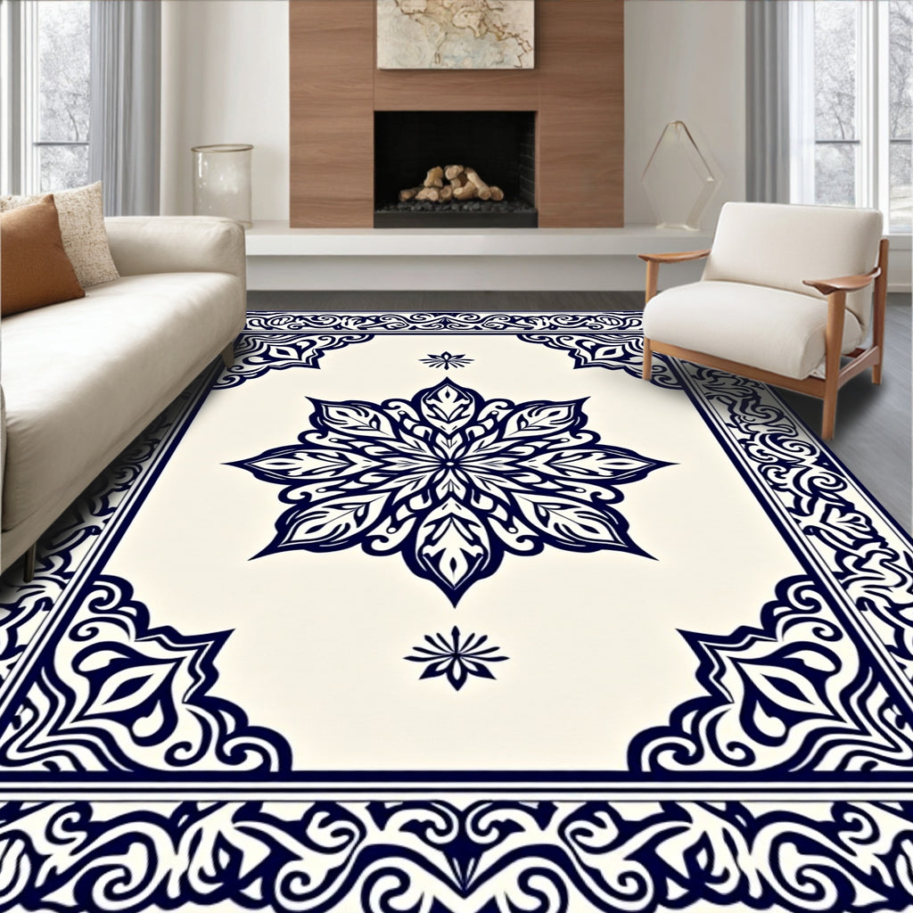 Intricate Floral Mandala Border Design Rug