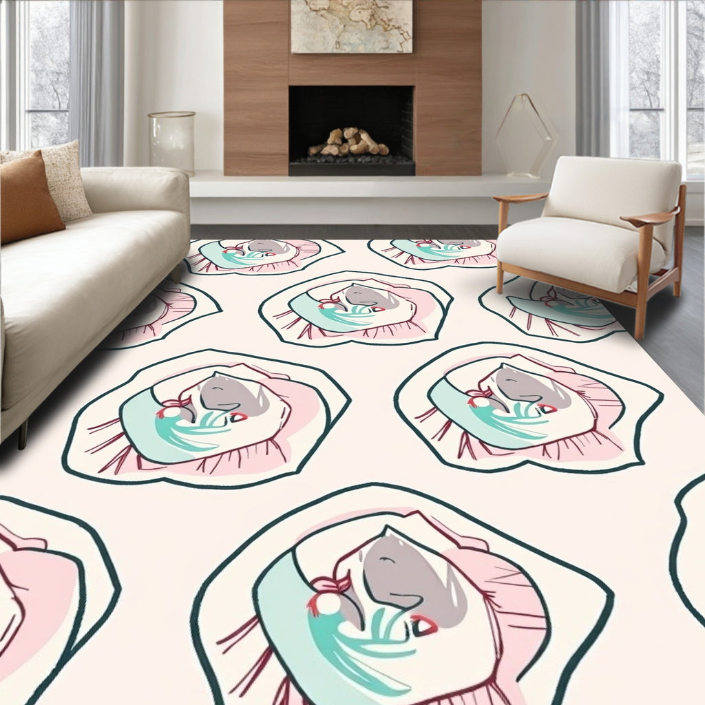 Whimsical Pink Grey Baby Pattern Rug