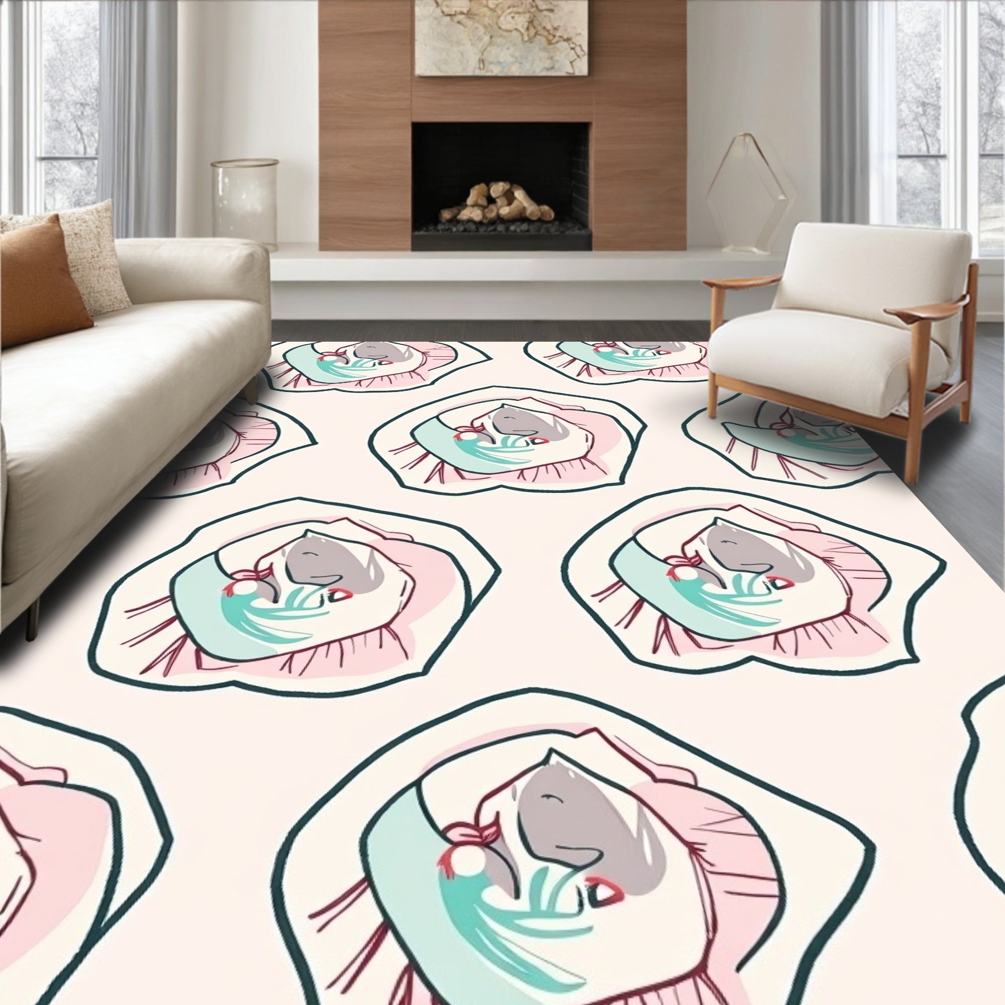 Whimsical Pink Grey Baby Pattern Rug