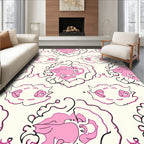 Playful Pink Black Swirling Cloud Design Rug