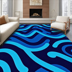 Deep Blue Wavy Lines Rug
