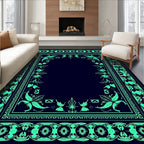 Deep Blue Emerald Floral Border Rug