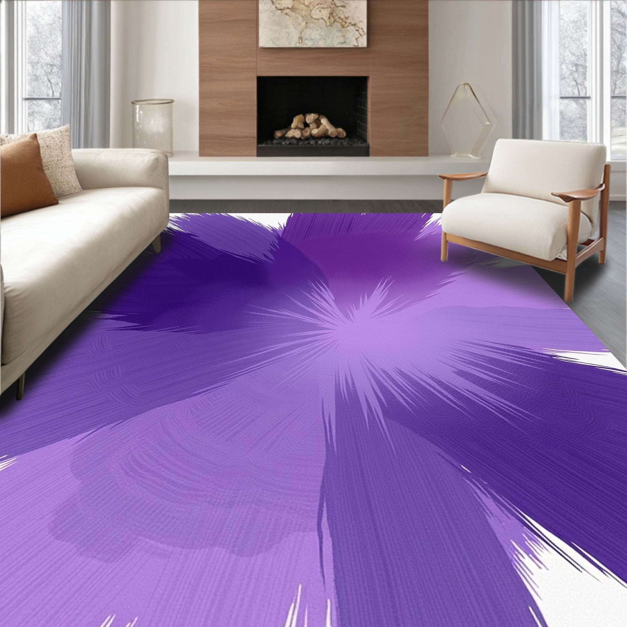 Vibrant Purple Burst Abstract Design Rug
