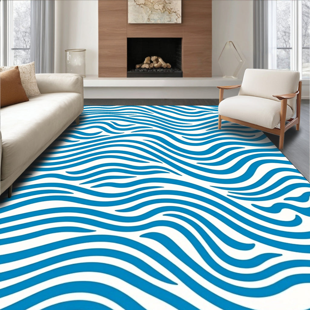 Blue Wave Pattern Abstract Rug