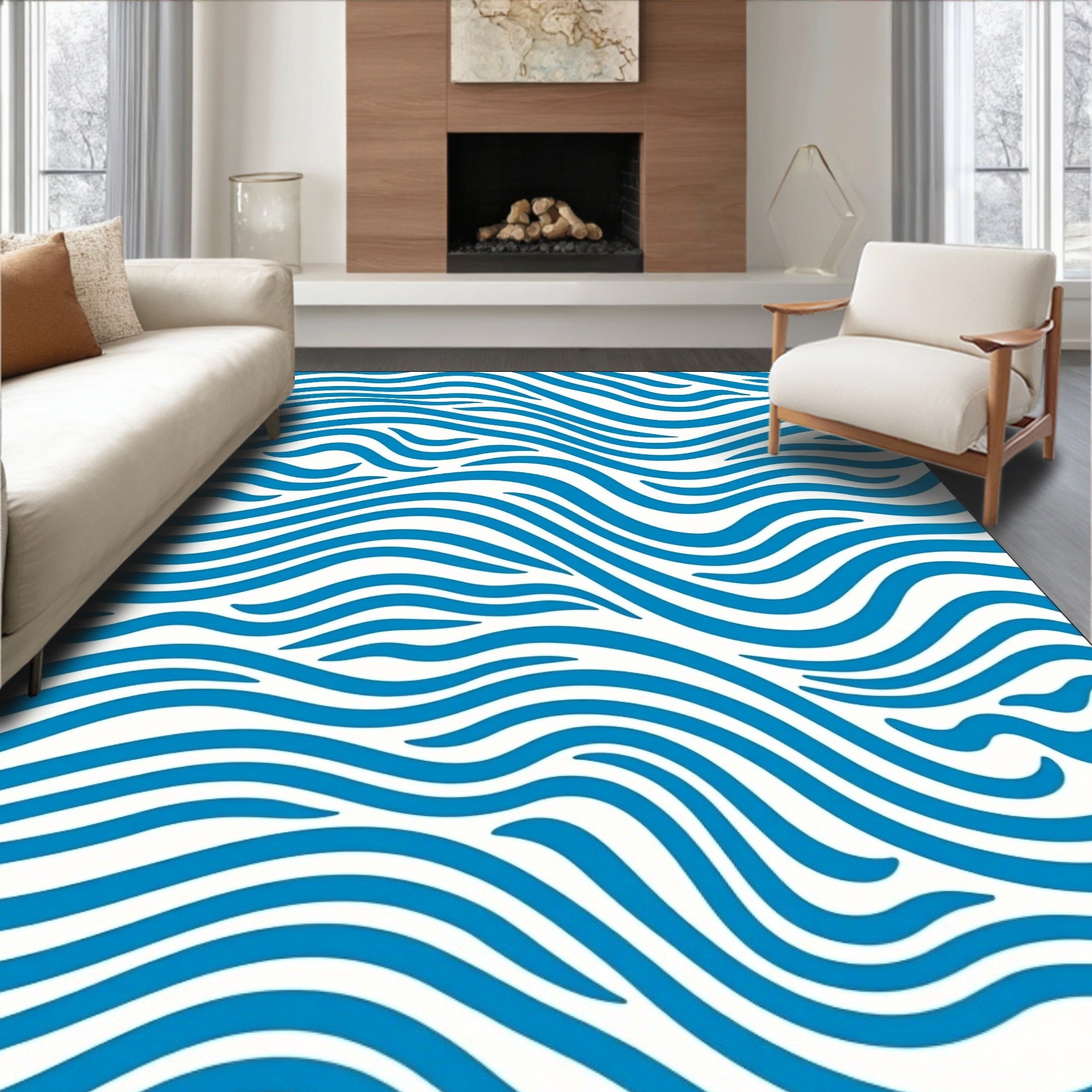 Blue Wave Pattern Abstract Rug