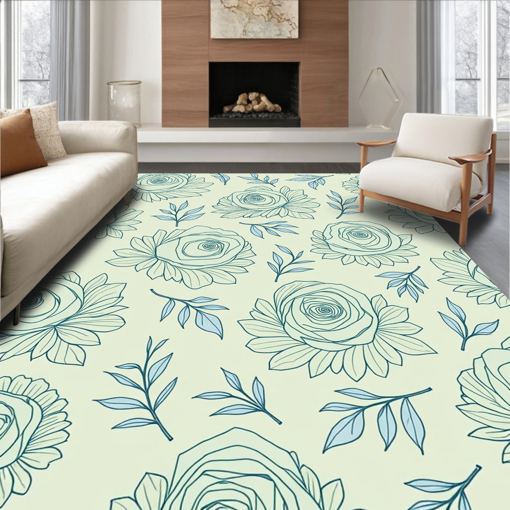 Outline Floral Leaf Pattern Rug