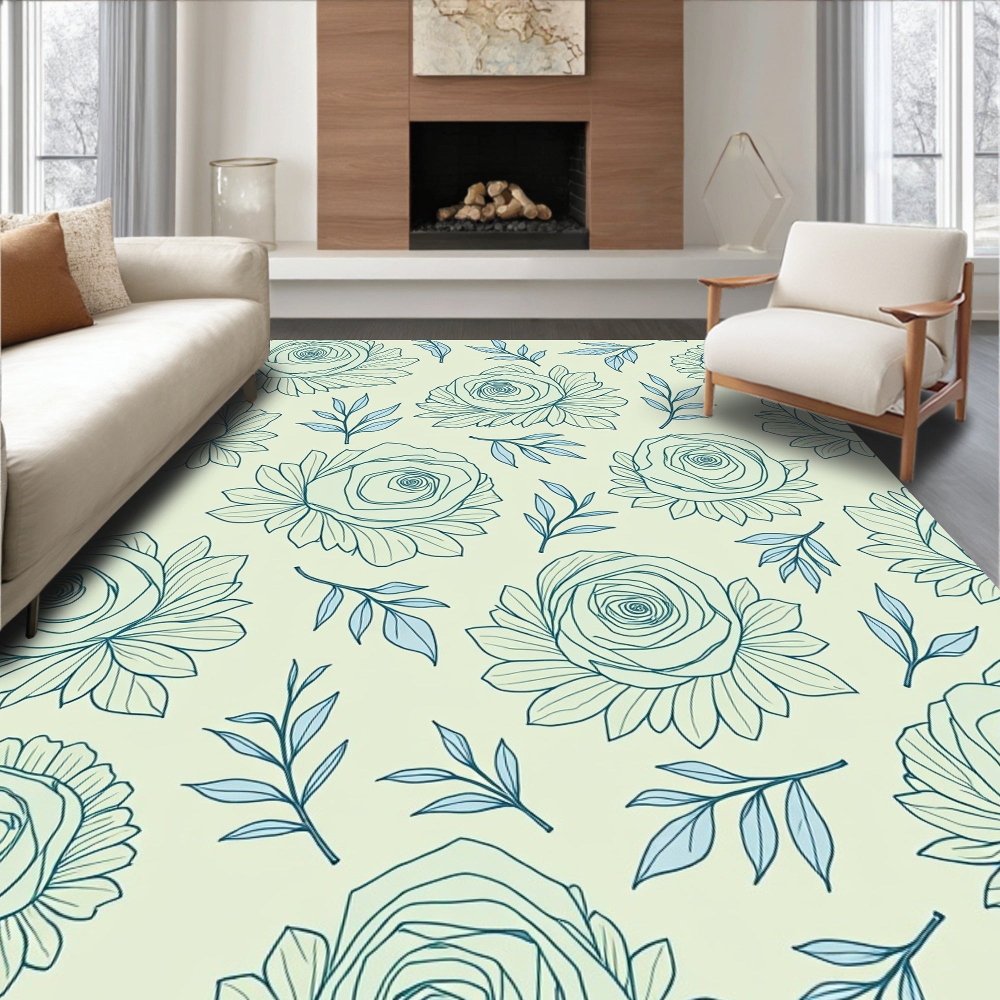 Outline Floral Leaf Pattern Rug