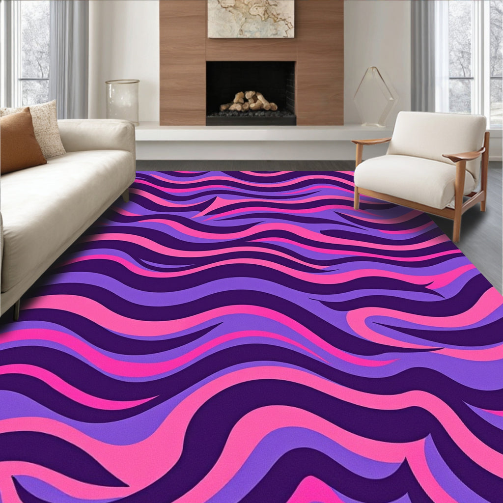 Retro Wavy Pink Purple Design Rug