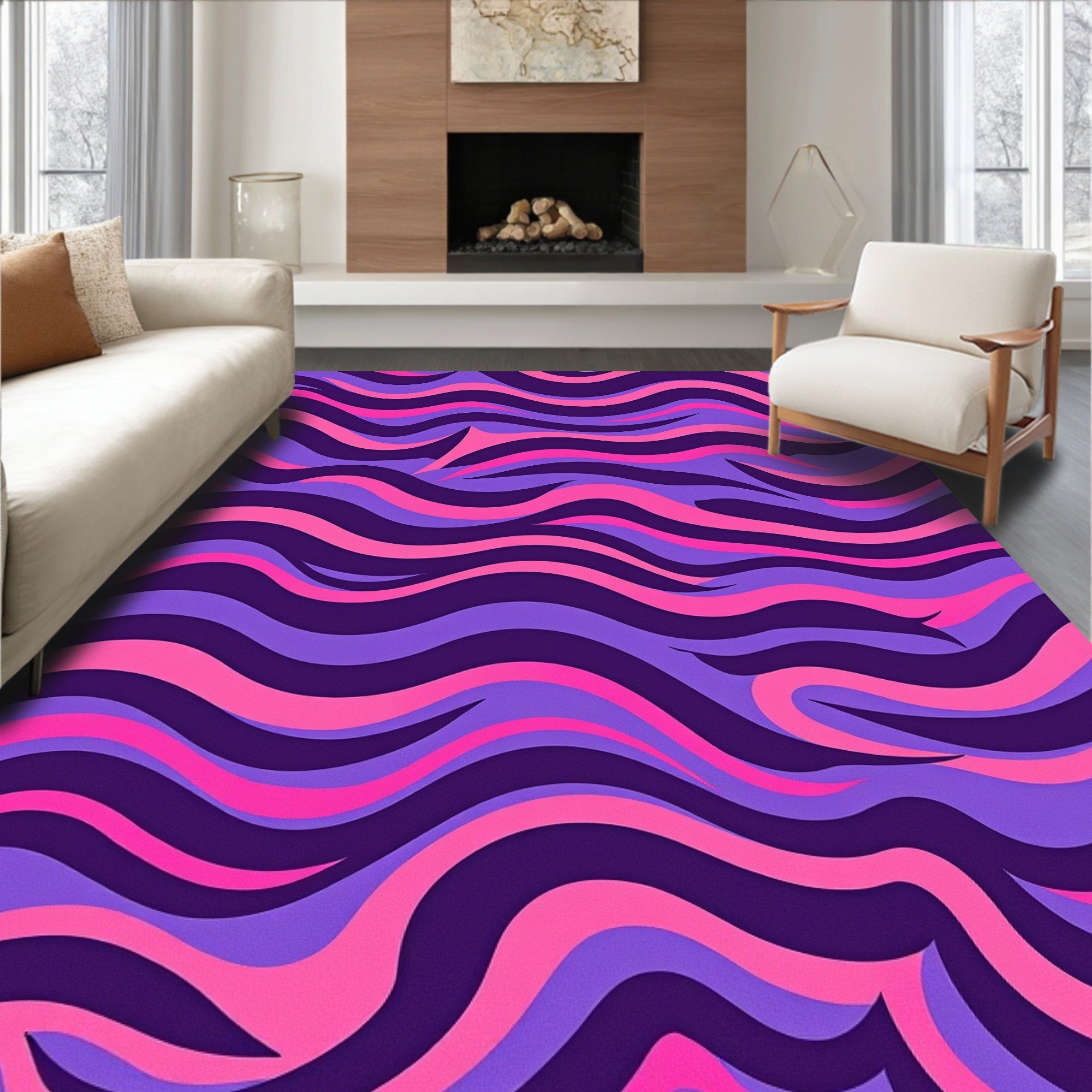 Retro Wavy Pink Purple Design Rug